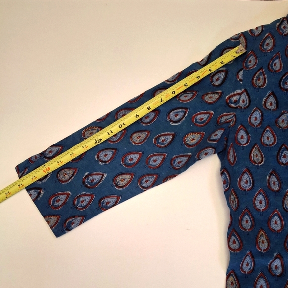 ANOKHI 100% Cotton Straight Tunic in Blue Ruby Red Handcrafted Pattern - Size M - Picture 10 of 13